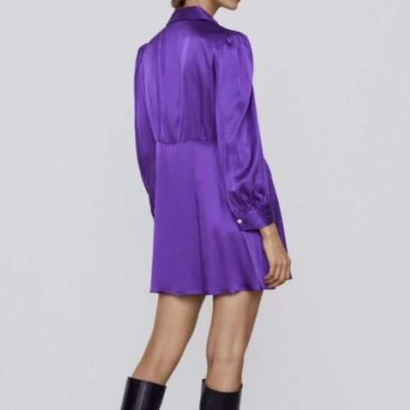 Zara Purple Satin Effect Jewel Buttoned Mini Dress Size L - Picture 6 of 12
